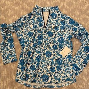 Smith & Quinn Activewear: Quarter Zip Floral Blue Long Sleeve Top